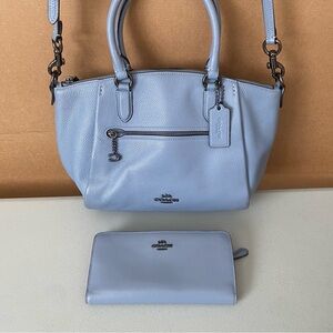 Coach Sky Blue Leather Crossbody or handbag and Wallet Set